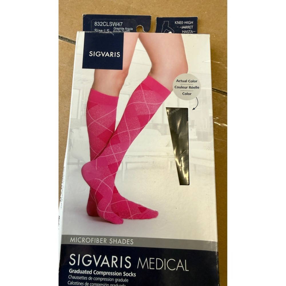 Sigvaris Medical Compression Knee High Socks 20-30 mmHg Graphite Argyle LS New